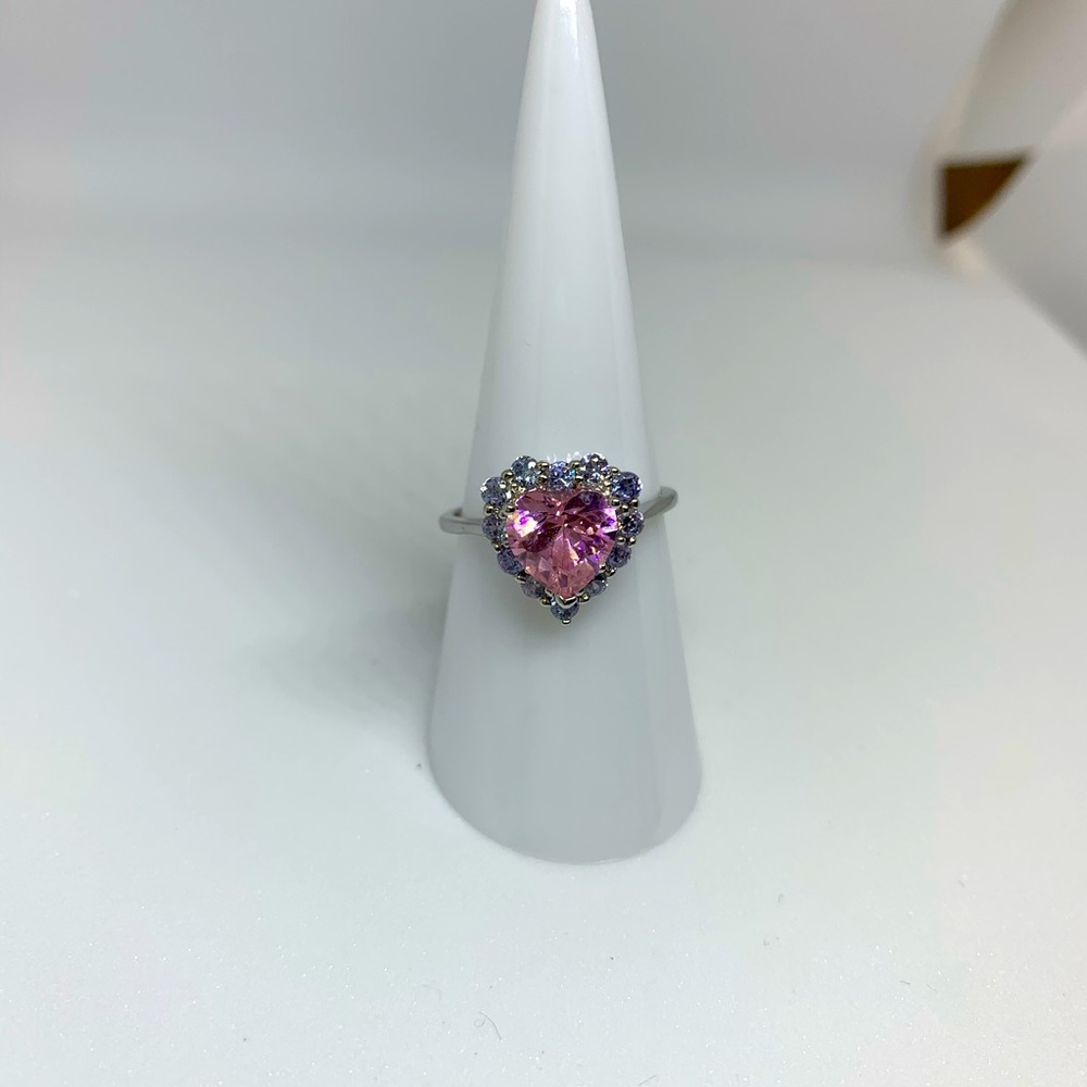 NEW Silver & Pink Heart Rhinestone Ring